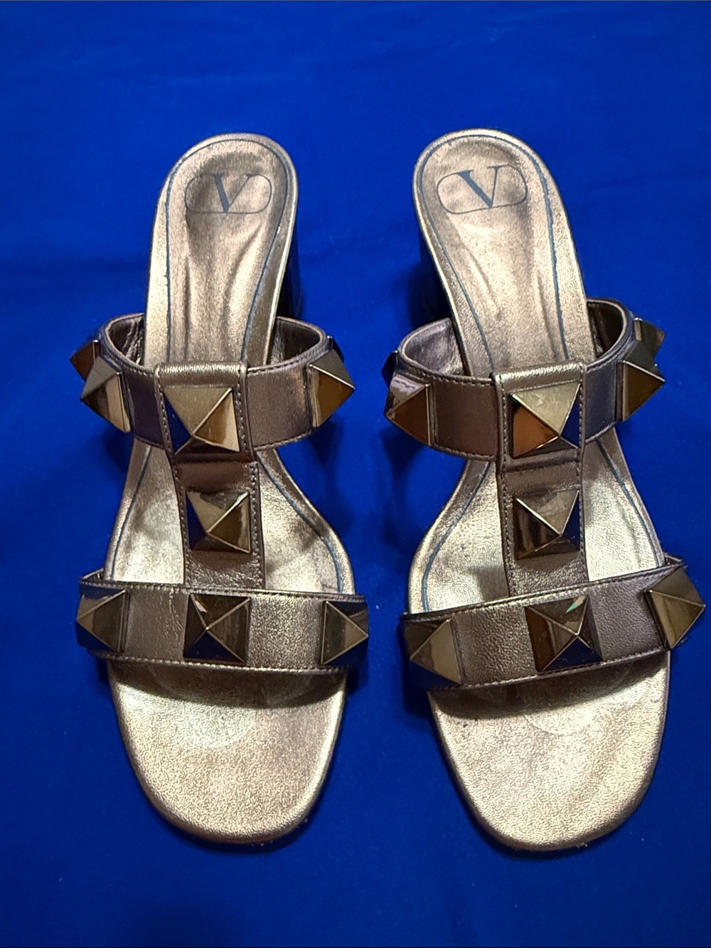 Valentino Garavani Metallic Bronze Pyramid-Stud Slide Mules